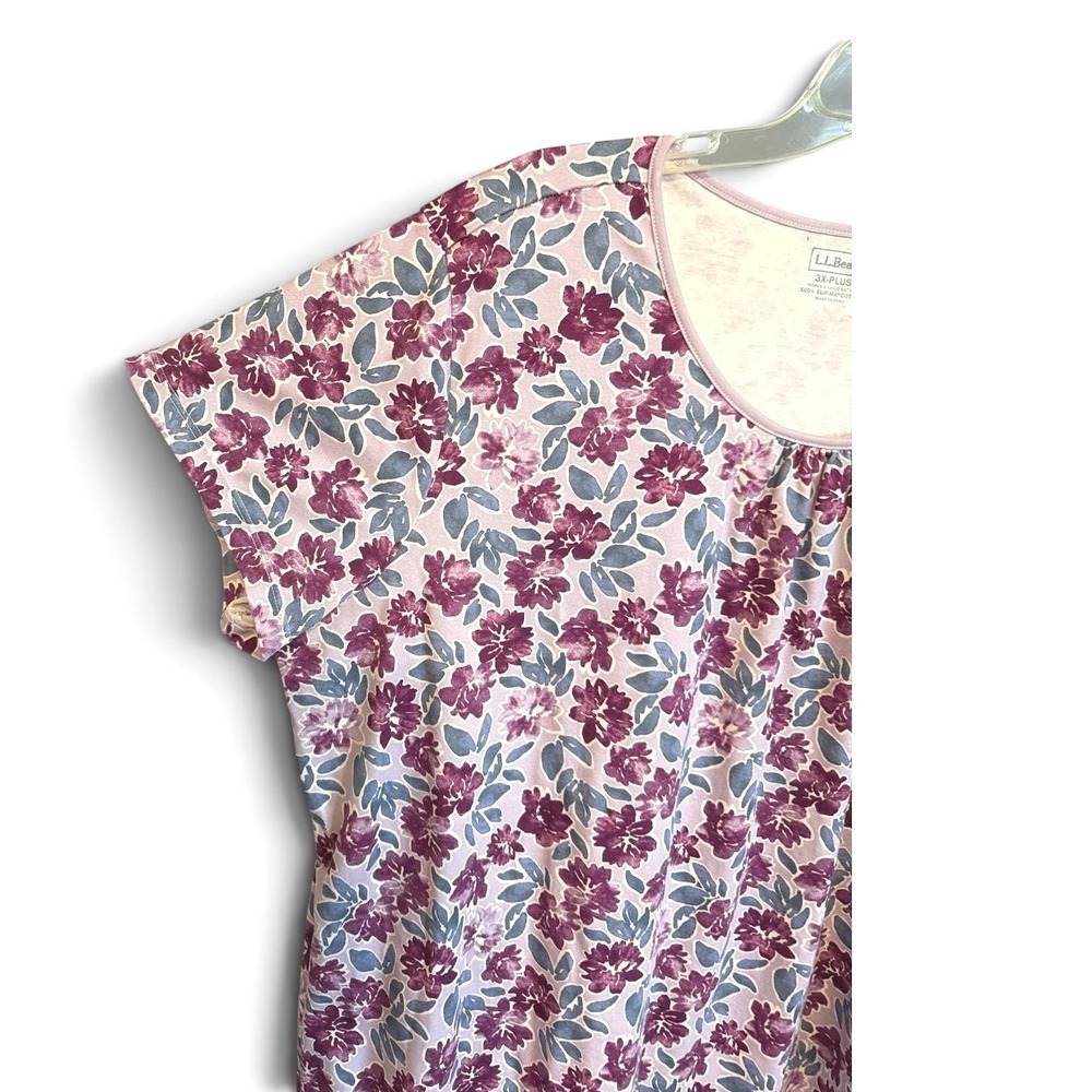 LL Bean Nightgown Womens 3X Pink Purple Floral Supima Cotton Sleep Dress Cozyy - Picture 2 of 9